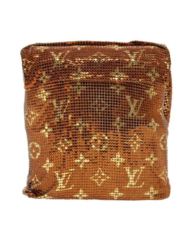 Best tote bags with multiple pockets for easy access to essentials-Bronze Monogram Mesh Shoulder Bag with Sequins - Authentic