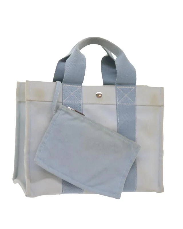 Trendy tote bags with bold prints for a fashion-forward statement piece-Canvas Tote Bag with Pouch - Light Blue