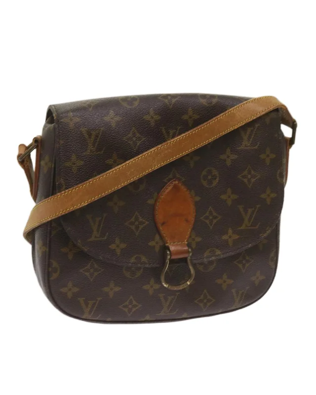 Best tote bags with sleek, smooth leather for a refined and polished look-Monogram Canvas Shoulder Bag with Adjustable Strap