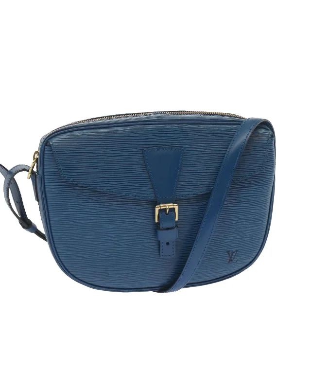 Best tote bags with simple, neutral tones for easy pairing with outfits-Blue Epi Leather Shoulder Bag with Adjustable Strap and Multiple Compartments