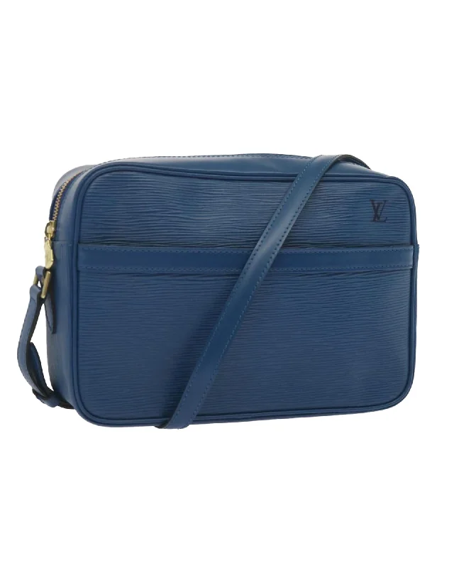 Best tote bags with nylon fabric for durability and easy maintenance-Blue Epi Leather Shoulder Bag with Adjustable Strap