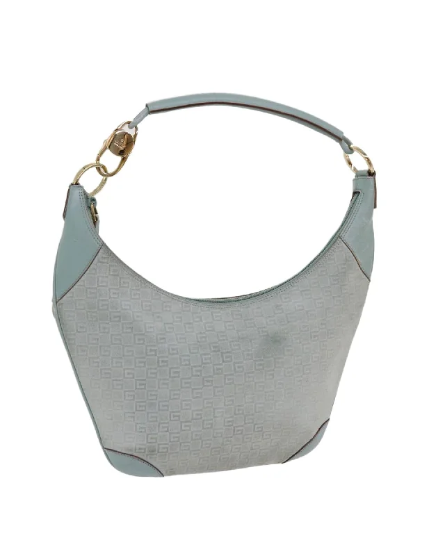 Tote bags with minimalist designs for a sleek and modern look-Blue Canvas Shoulder Bag with GG Print and Silver Hardware