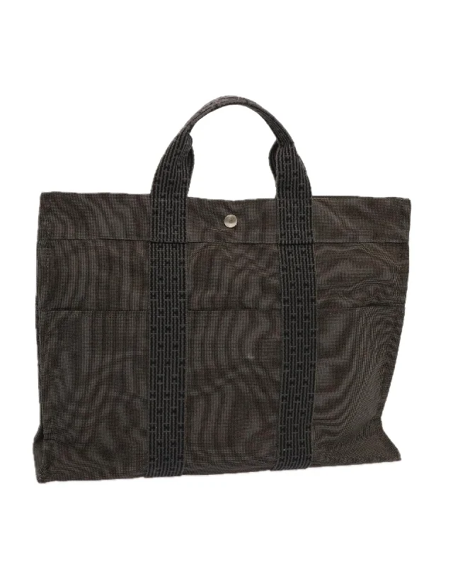 Best tote bags with mixed materials for a fashionable, multi-textured look-Gray Canvas Tote Bag with Padlock by HERMES