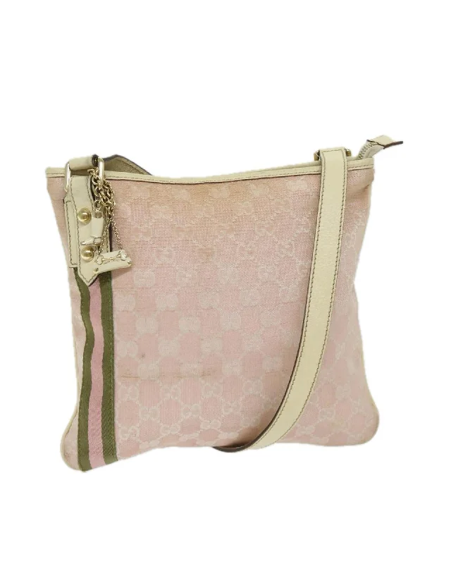 Tote bags with geometric patterns for a contemporary and artistic design-Khaki Pink GG Canvas Shoulder Bag with Charm Accessory