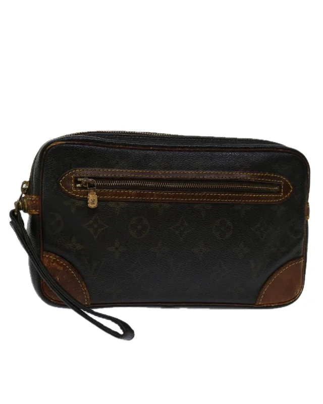 Best tote bags with smooth faux leather for a chic and affordable style-Monogram Canvas Clutch Bag with Dragonne Strap