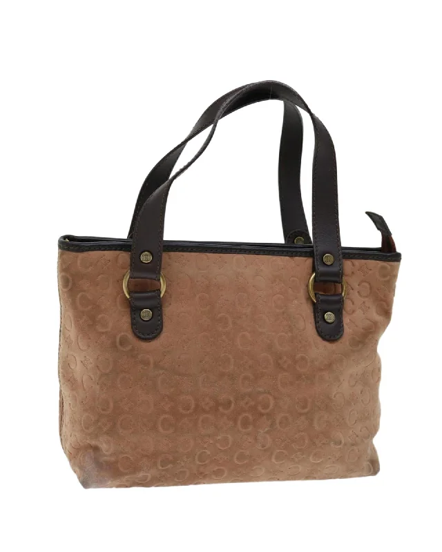 Best tote bags with a vintage-inspired plaid pattern for a classic look-Brown Suede and Macadam Canvas Hand Bag - Authentic Italian Design