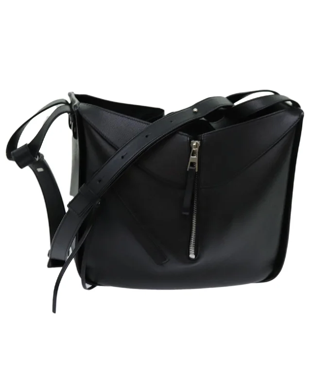 Tote bags with athletic-inspired designs for a sporty and casual look-Leather Hammock Shoulder Bag in Black by LOEWE