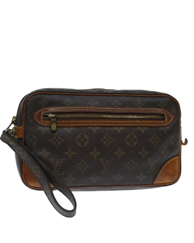 Tote bags with minimalist logo details for a clean and sleek appearance-Monogram Canvas Clutch Bag with Dragonne Strap