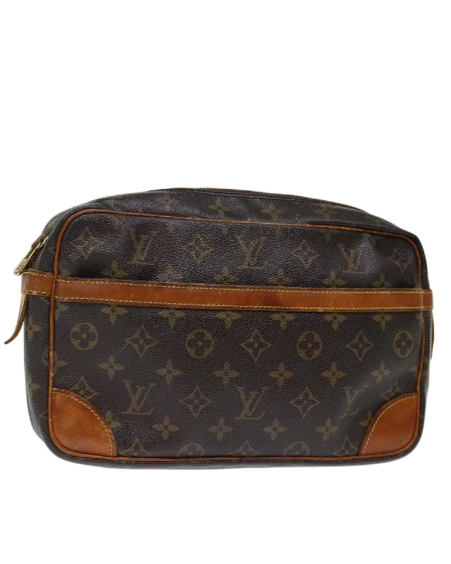 Best tote bags with leather and fabric mix for an elegant, versatile style-Monogram Canvas Clutch Bag with Accessories - Authentic LV