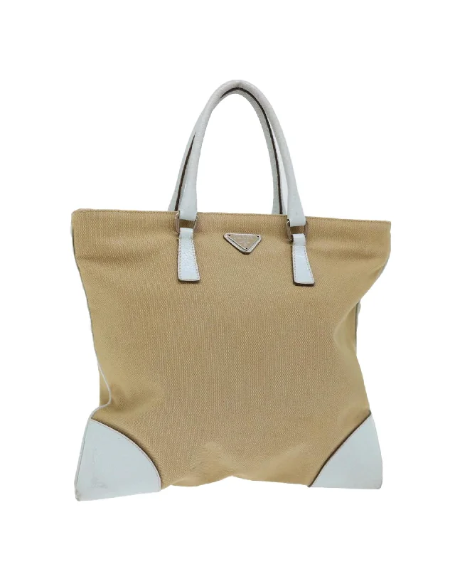 Best tote bags with detachable shoulder straps for convenient, hands-free carrying-Canvas Beige Light Blue Hand Bag - Prada