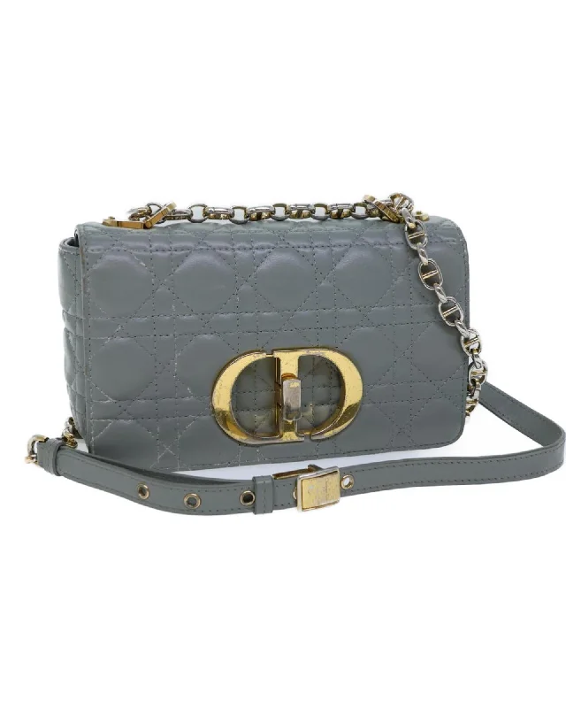 Tote bags with perforated leather for a breathable and stylish finish-Gray Leather Christian Dior Canage Caro Shoulder Bag