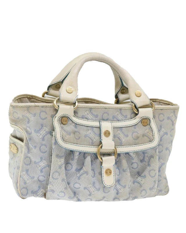 Tote bags with colorful stripes for a fun and playful summer style-Light Blue Canvas Hand Bag with Macadam Pattern