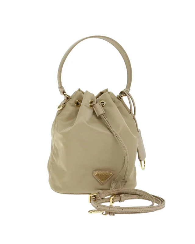 Tote bags with a drawstring closure for a casual, relaxed design-Nylon 2way Shoulder Bag - Beige