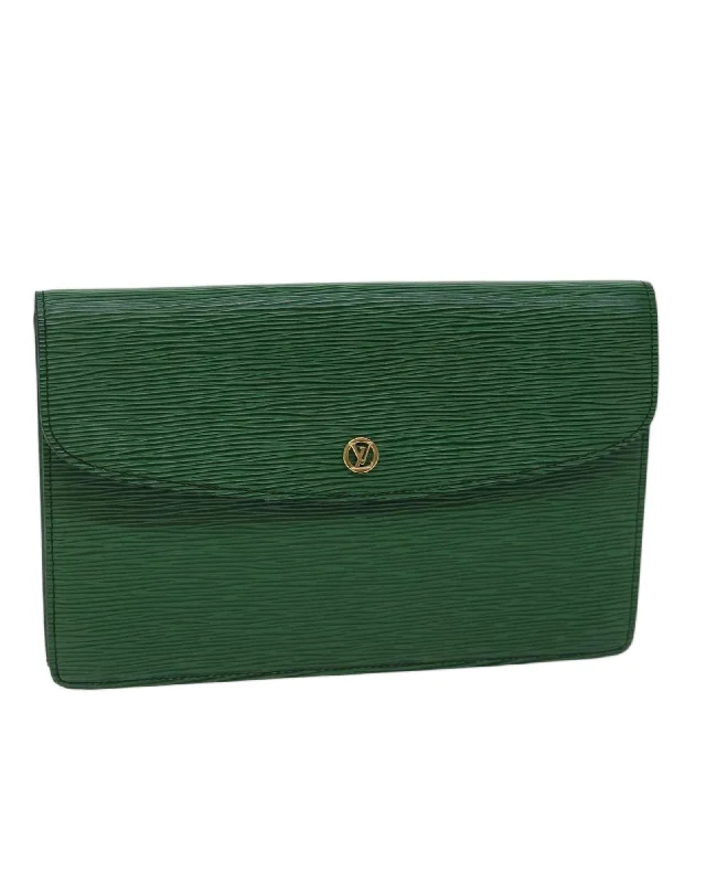 Best tote bags with water-resistant fabric for durability and easy maintenance-Green Epi Leather Clutch Bag with Button Clasp - French Made