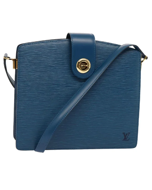 Tote bags with a vintage design for a nostalgic and timeless appeal-Blue Epi Leather Shoulder Bag with Dust Bag - Rank AB