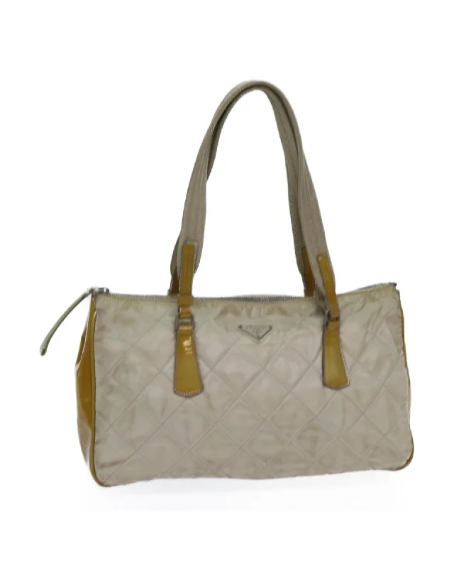 Tote bags with whimsical prints for a playful and eye-catching design-Beige Nylon Shoulder Bag with Adjustable Strap