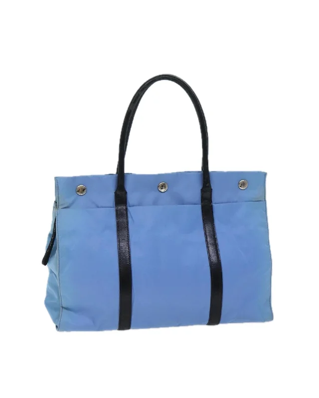 Tote bags with luxe velvet material for a plush, elegant appearance-Light Blue Black Nylon Prada Hand Bag