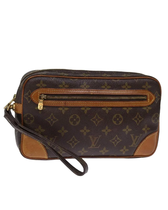 Best tote bags with a top handle and shoulder strap for versatile wear-Monogram Canvas Clutch Bag with Dragonne Detail - Authentic LV