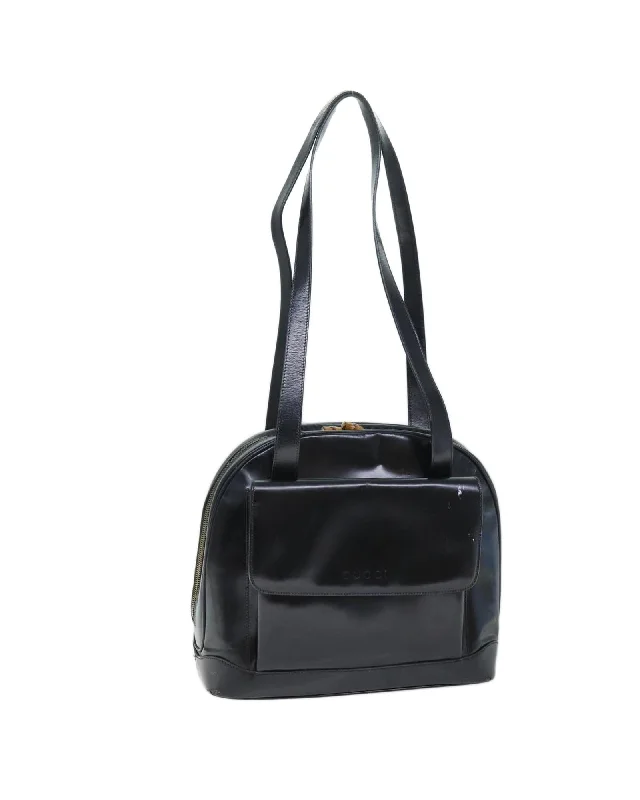 Tote bags with embroidered floral designs for a feminine and artistic touch-Black Patent Leather Shoulder Bag with Adjustable Strap