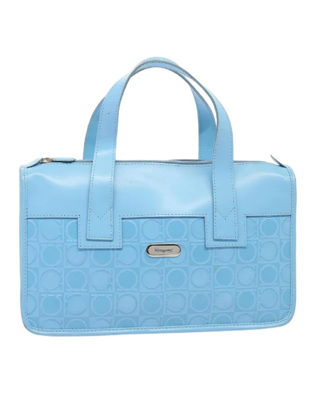 Best tote bags with personalized embroidery for a custom and unique gift-Light Blue Leather Hand Bag by Salvatore Ferragamo