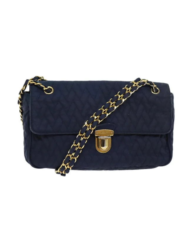 Tote bags with braided straps for a stylish and unique texture-Navy Nylon Chain Shoulder Bag with Accessory - Rank BC