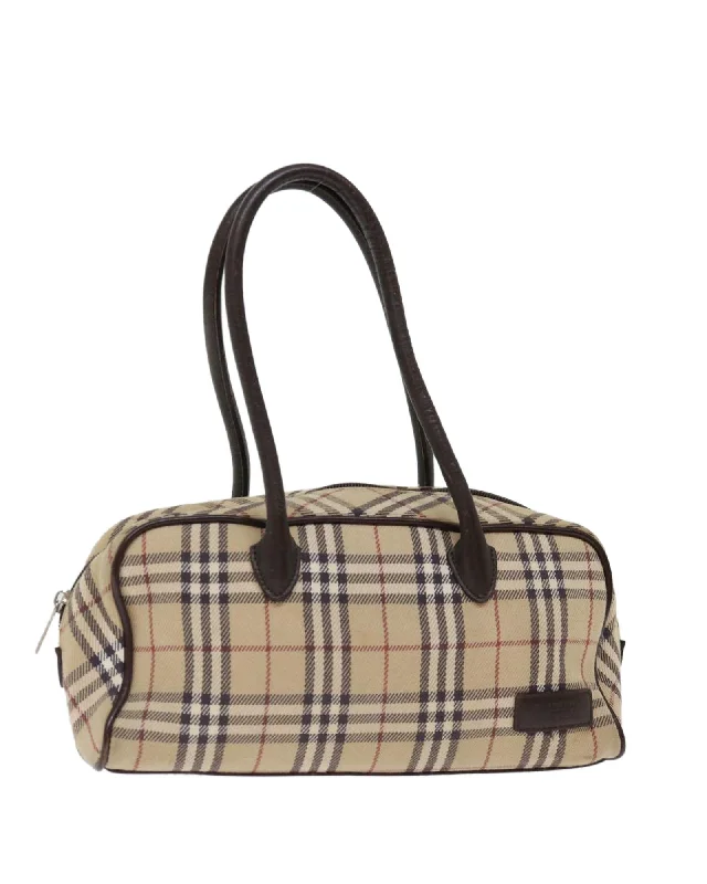 Best tote bags with leather and fabric mix for an elegant, versatile style-Canvas Beige Hand Bag with Nova Check Pattern