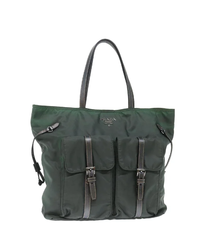 Best tote bags with spacious inner pockets for better organization and storage-Khaki Nylon Tote Bag with Multiple Pockets and Interior Lining