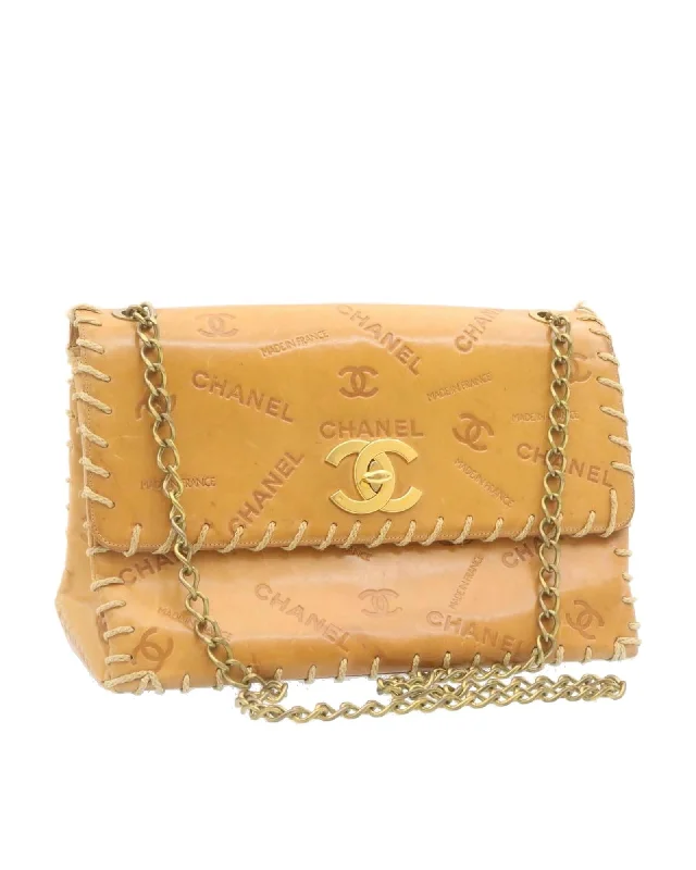 Best tote bags with a vintage-inspired plaid pattern for a classic look-Raffia Chain Flap Shoulder Bag by CHANEL