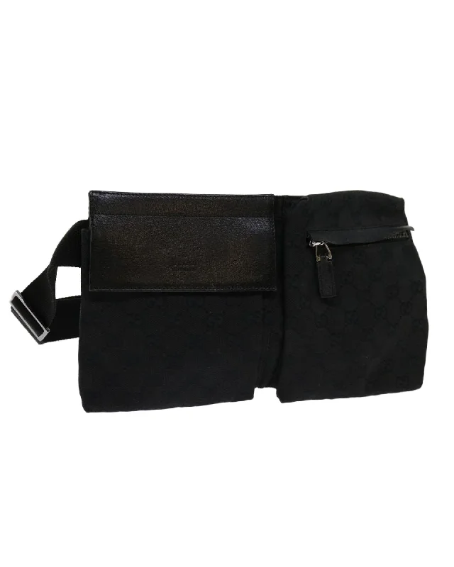 Tote bags with foldable designs for easy storage and portability-Canvas Waist Bag with GG Pattern in Black Color