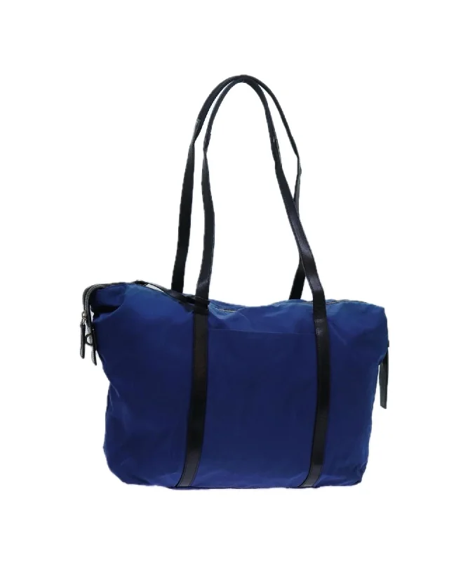 Best tote bags for work with spacious compartments for organization-Blue Black Nylon Shoulder Bag - Italian Made