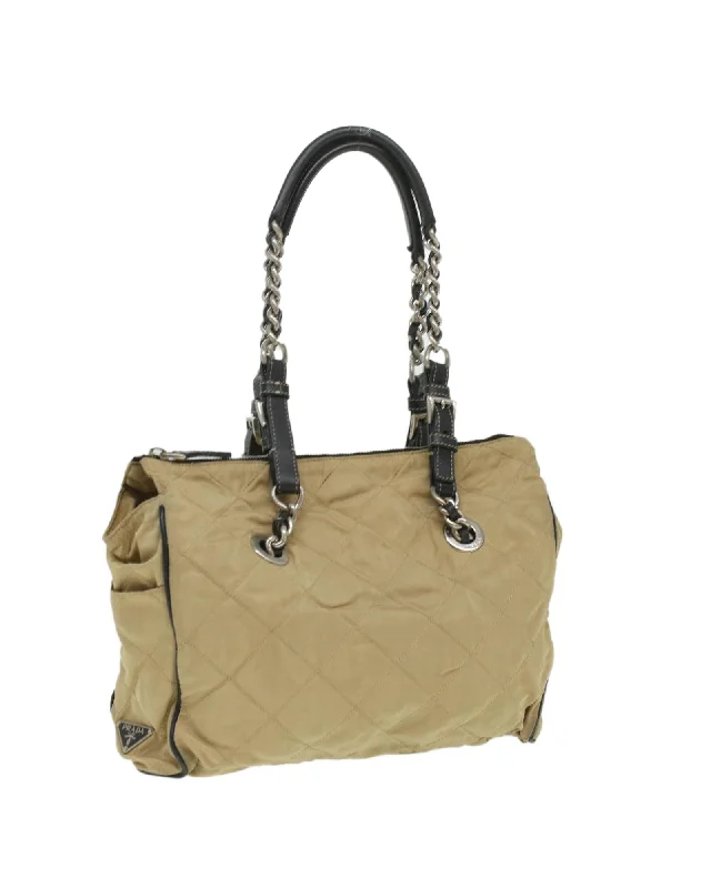 Best tote bags with large open tops for easy access to items-Quilted Chain Shoulder Bag Nylon Beige