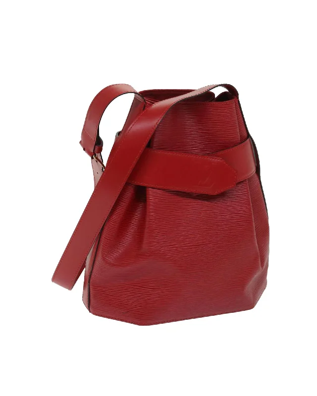 Tote bags with roomy interiors for books, laptops, and daily essentials-Red Epi Leather Shoulder Bag with Adjustable Strap and Button Closure