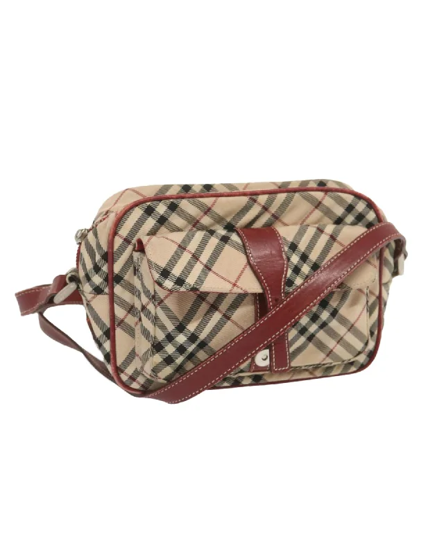 Tote bags with oversized designs for a statement-making and spacious accessory-Nylon Shoulder Bag with Checkered Pattern and Red Accents