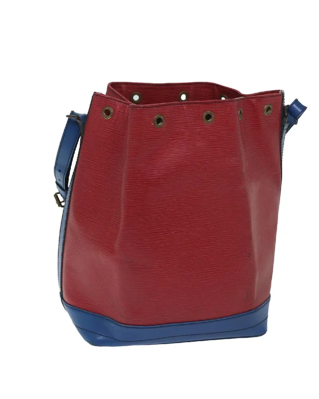 Tote bags with a vintage design for a nostalgic and timeless appeal-Red and Blue Epi Leather Shoulder Bag with Adjustable Strap and Drawstring Closure