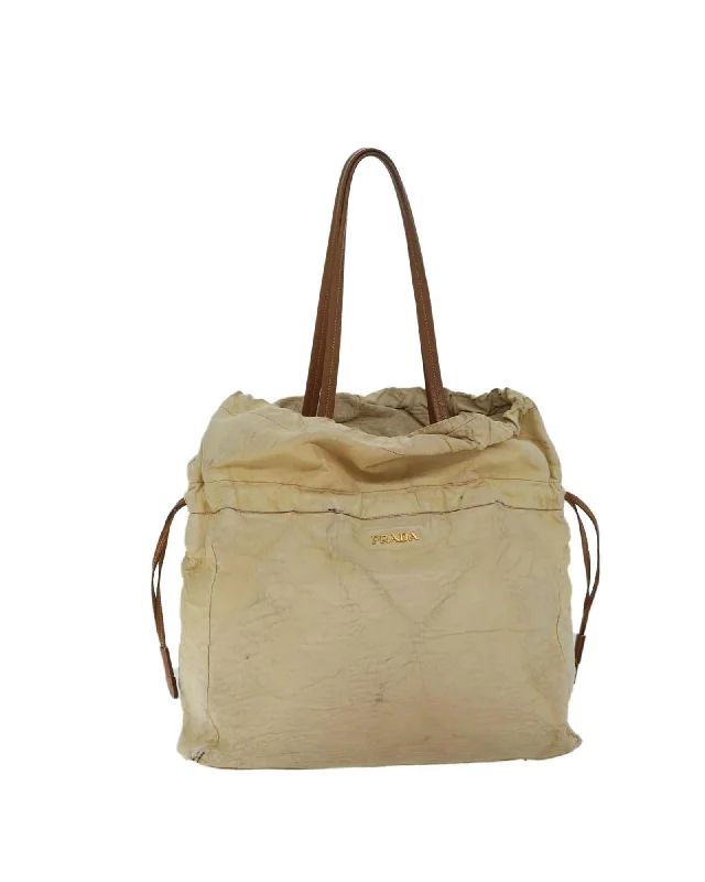 Best tote bags with water-resistant nylon for durability in any weather-Beige Leather Shoulder Bag