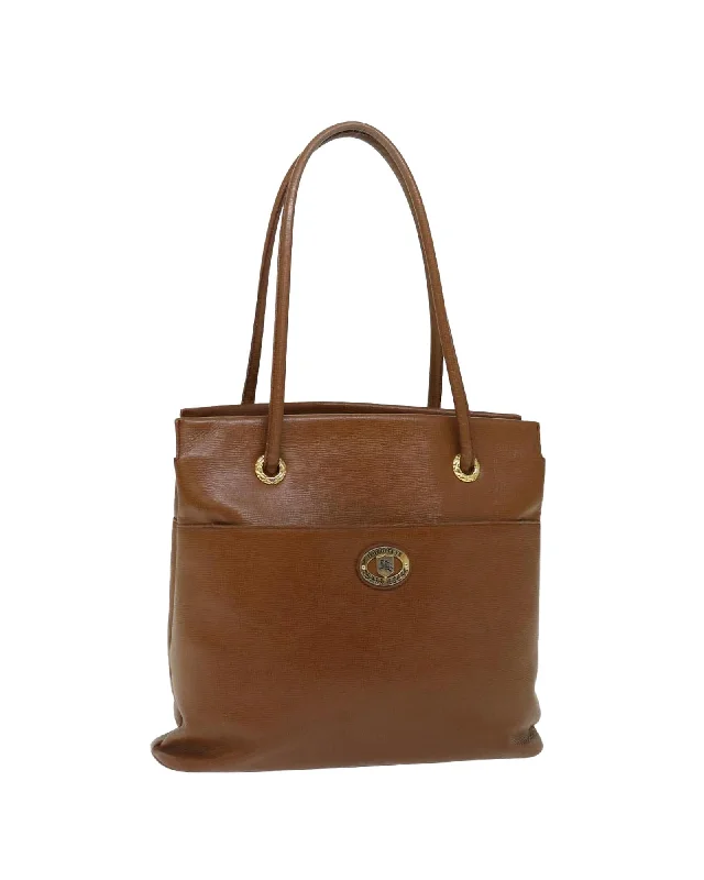 Tote bags with bold plaid designs for a classic, preppy style-Leather Brown Shoulder Bag with Adjustable Strap