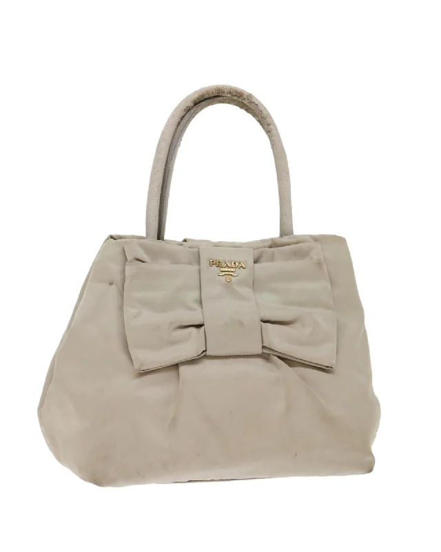 Best tote bags with floral applique designs for a delicate, feminine touch-Beige Nylon Hand Bag by Italian Designer