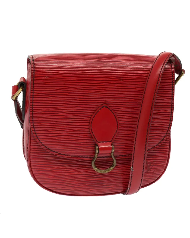 Tote bags with braided straps for a stylish and unique texture-Red Epi Leather Shoulder Bag with Adjustable Strap and Multiple Compartments