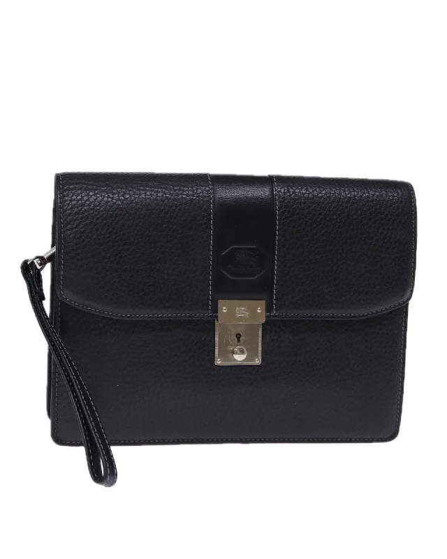 Best tote bags with vegan leather for a cruelty-free and stylish option-Leather Black Clutch Bag with Key Accessory