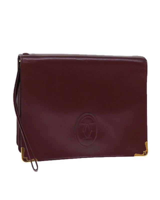 Tote bags with a vintage design for a nostalgic and timeless appeal-Wine Red Leather Clutch Bag by Cartier