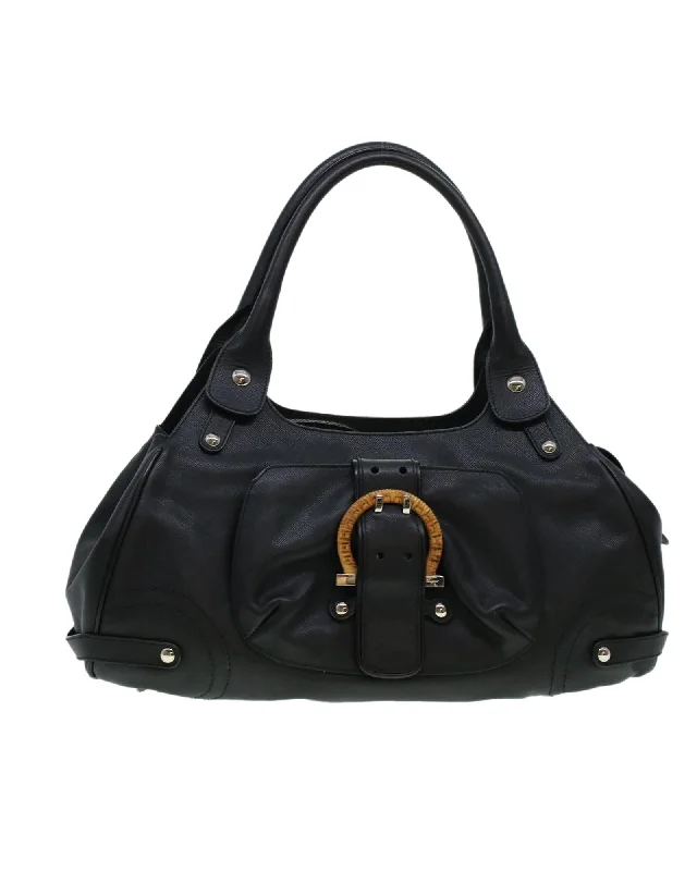 Best tote bags with smooth faux leather for a chic and affordable style-Black Saffiano Leather Shoulder Bag