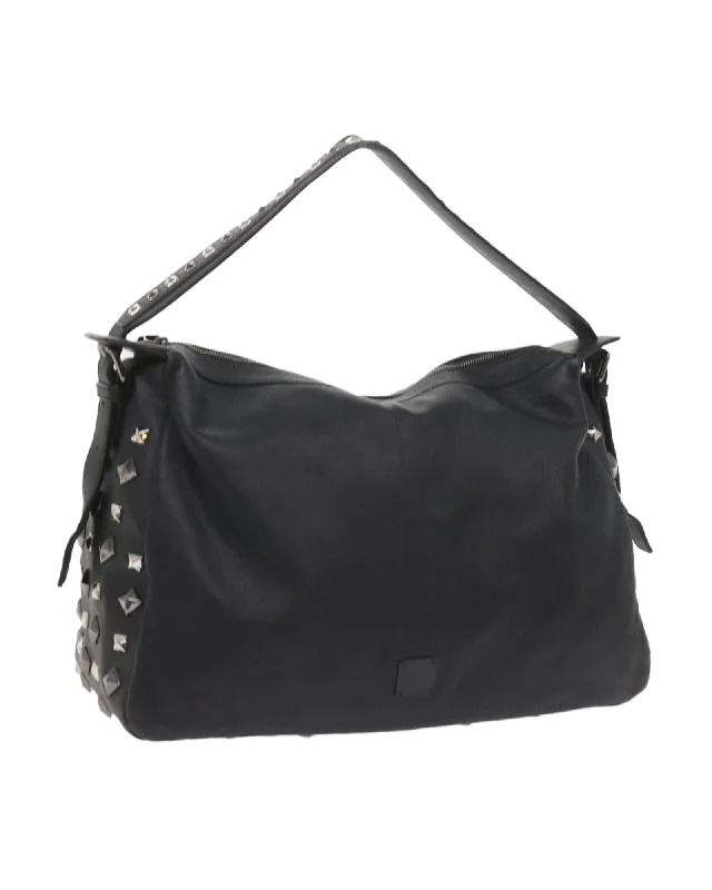 Best tote bags with chunky metallic hardware for an edgy and fashionable feel-Studded Black PVC Leather Shoulder Bag with Logo Print