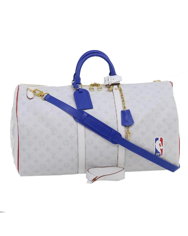 Tote bags with athletic-inspired designs for a sporty and casual look-Monogram Keepall 55 Boston Bag LVxNBA Auth