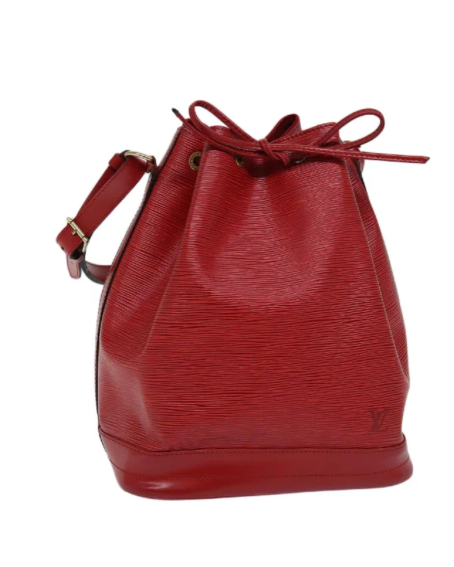 Best tote bags with minimalist stripes for a sleek and trendy look-Red Epi Leather Shoulder Bag with Adjustable Strap