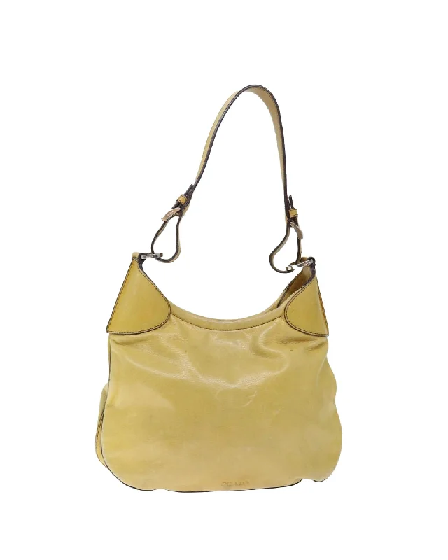 Tote bags with whimsical prints for a playful and eye-catching design-Yellow Leather Shoulder Bag with 22cm Drop