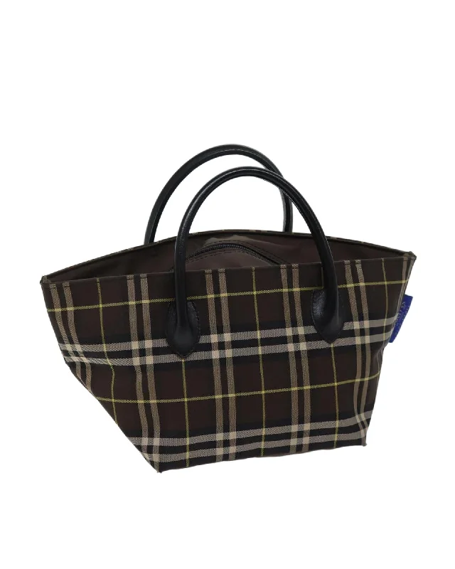 Best tote bags with large open tops for easy access to items-Brown Nylon Hand Bag with Burberrys Nova Check Pattern