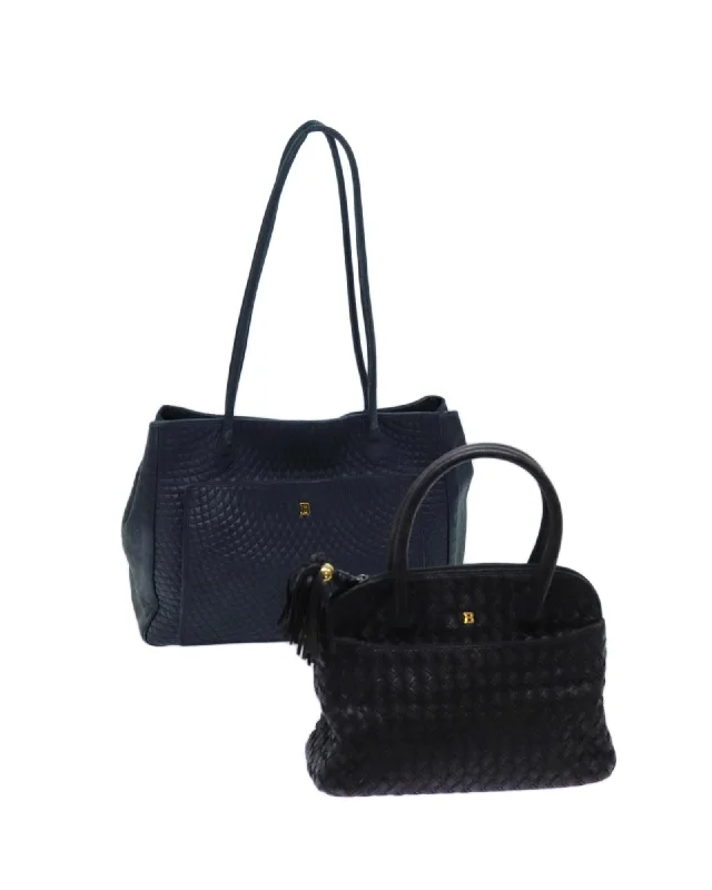 Best tote bags with detachable pouches for added organization and convenience-Leather Two-Piece Hand Bag Set in Black and Navy