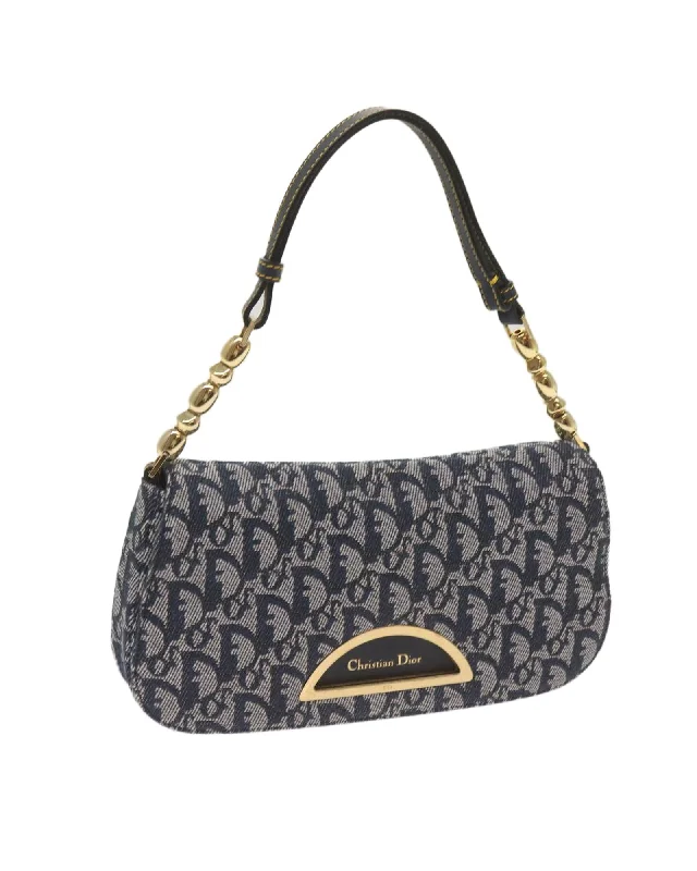 Tote bags with animal motif designs for a quirky and playful touch-Trotter Canvas Navy Shoulder Bag by Christian Dior - Authentic and Excellent Condition