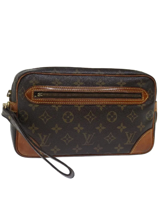 Tote bags with minimalist logo details for a clean and sleek appearance-Monogram Canvas Clutch Bag with Dragonne Handle