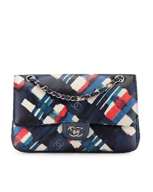 Tote bags with colorful stripes for a fun and playful summer style-Lambskin Double Flap Shoulder Bag with Chain Straps